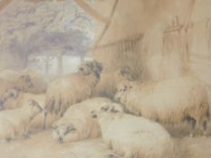 A watercolour, T S Cooper, Sheep in Byre, signed and dated 1839, 34 x 43cm, plus frame and glazed