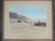 A watercolour, F W Porter, beach scene, 30 x 42cm, plus frame and glazed