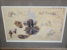 A set of four prints, after Larry Norton, elephants, 3 signed, inc artist proof, each approx 40 x