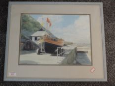 A watercolour, F W Porter, harbour view, signed, 28 x 36cm, plus frame and glazed