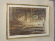 A print, after J Alphege, The Rose Windows, Rheims Cathedral, signed, 60 x40cm, plus frame and