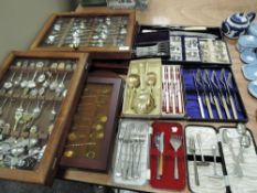 A large collection of flat ware a lot of which is boxed including childrens sets with pushers,
