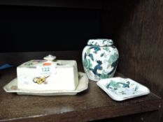 A Masons ginger jar,ash tray and a Royal Winton butter dish.