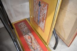 Two aboriginal screen prints on fabric.