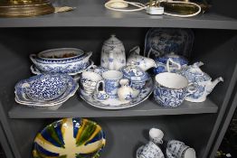 A selection of blue and white wear ceramics including Old Chelsea tea pot and similar