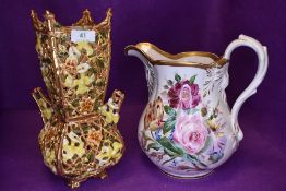 A large porcelain Coalport circa 1840 water jug and a Zsolnay Austria vase AF