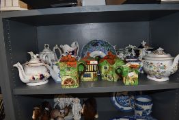 A selection of various Georgian and later tea pots including Hilditch, Gaudy Welsh and Royal