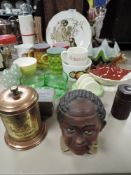 A mixture of vintage ceramics including Sylvac toast rack, Bakelite picnic cocktail set, lidded