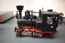 A Lehmann LGB G scale 0-4-0 Tank Engine 19, in black and red with driver 2774