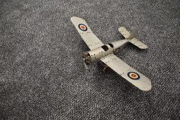 A Meccano hand built model Monoplane, RAF in grey