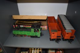 A LGB Lehmann G scale No 2073 0-6-2 Tank Locomotive in green with two drivers along with two OBB