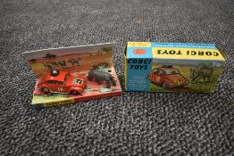 A Corgi diecast, Volkswagen 1200 in red with fawn interior having number 18 Nairobi and East