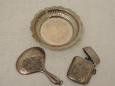 A miniature silver hand mirror having engraved ribbon and swag decoration, Birmingham 1922, Samuel M