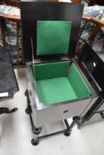 A late Victorian dark stained sewing box, having later green beize lining