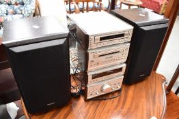 A Technics compact Hifi, includes a pair of Apollo speaker stands