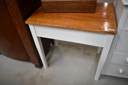 A pine top occasional table having painted frame, approx. 67 x 48cm
