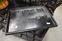 An early 20th Century dark stained tray, approx. 53 x 38cm, few marks and scrapes