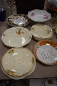 A mixed lot of ceramics including fruit sets, strainers and bon bon dish, Noritake and crown Ducal