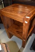 A pair of modern cherry or similar side tables, suitable for living or bedroom use