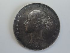 A Queen Victoria Young Head 1849 Silver Half Crown, large date?