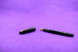 A Mabie Todd & Co Swan 3120 Self filler leverfill in dark blue, single band to cap, with Swan No1