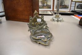 A bronze cast Bohemian style incense burner or censor having an Indian design theme