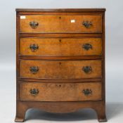 A reproduction regency bow fronted chest of four long drawers, small proportions, width approx.