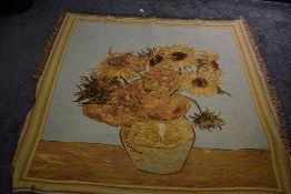 A Metrax-crape Flemish tapestry wool hanging or throw having bright sunflower pattern.