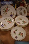 Six dinner plates, six soup bowls and a serving dish by Royal Worcester in the Evesham design
