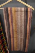 An Indian cotton 90X100' fringed length of striped fabric.
