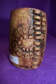 A mid century studio pottery vase by Bernard Rooke in a brutalist design 12cm tall