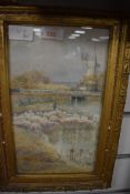 An original water colour having been exhibited at the Royal Academy, The Mill at Rye by W Gunn