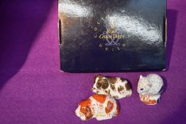 Three Royal Crown Derby Paperweights,Collector's Guild Derby Doormouse, Puppy and Scruff, all with