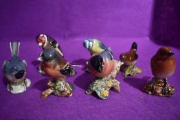 Seven Beswick bird studies, Robin 980B, Chaffinch 991B, Goldfinch 2273, Bullfinch 1042B, Blue Tit