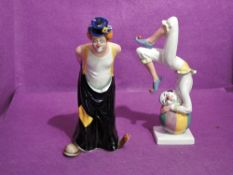 Two Royal Doulton Clown Figures, Tip-Toe HN3293 and Tumbling HN3283
