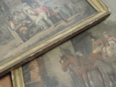 A pair of engravings, bucolic C19th village life, each 42 x 54cm, plus frame and glazed