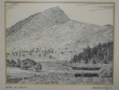 A pen and ink sketch, Alfred Wainwright, Sgurr Na Lapaigh, (Scotland), signed, 15 x 20cm, plus frame