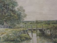 A pair of watercolours, JN, country landscapes, initialled, each 22 x 34cm, plus frame and glazed