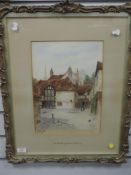 A watercolour, James Lawson Stewart,The Old Kings Arms, Salisbury, 34 x 25cm, plus frame and glazed