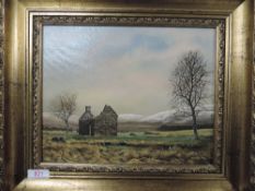 An oil painting, Hans Bulder, derelict barn, 23 x 29cm, plus frame