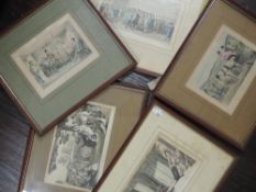 Five engravings, C19th, inc after Rowlandson, Dr Syntax, 12 x 21cm, plus frame and glazed