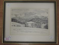 A print, after Alfred Wainwright, The North Western Fells, signed, 16 x 23cm, plus frame and glazed