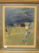 A oil painting, Mardi Barrie, abstract pensive viewer, signed, 33 x 27cm, plus frame and glazed