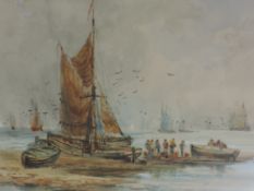 A pair of watercolours, follower of T B Hardy, Off Calais and similar, signed and dated (18) 94