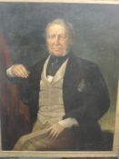 An oil painting, portrait of a C19th gentleman, 110 x 85cm, plus frame