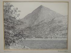 A pen and ink sketch, Alfred Wainwright, Schichallion, (Scotland), signed, 15 x 20cm, plus frame and