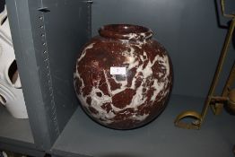 A large impressive red rouge marble vase hand turned and polished 30cm high by 30cm across aprox