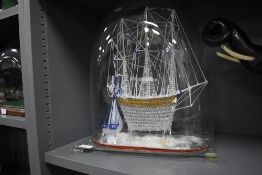 A fine example of a Victorian hand blown glass sailing ship boat or frigate and a smaller sail