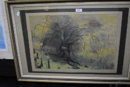An impressionist water colour of a tree by B.Green