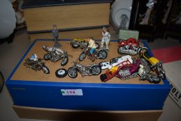 A collection of Matchbox and Britains diecast Motorbikes and lead Farm figures and accessories